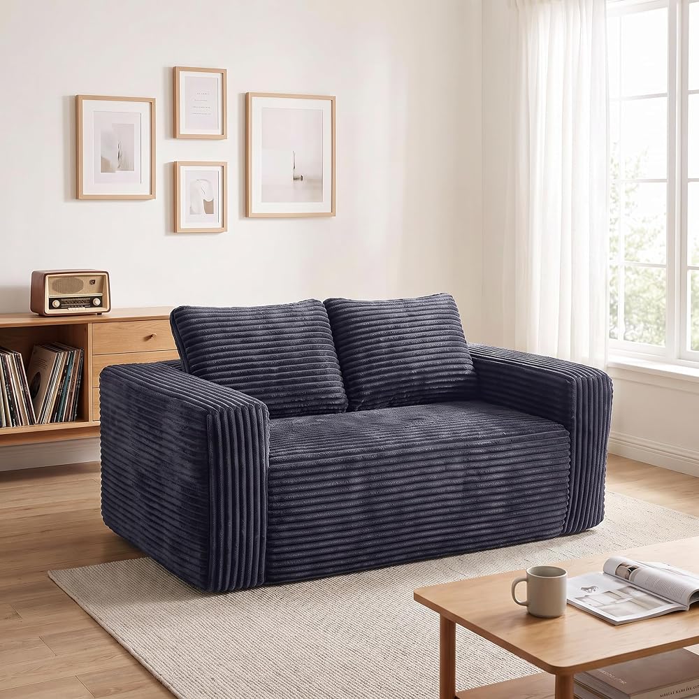 63 Inch Boneless Loveseat Sofa, Cloud Couch for Apartment, Gray