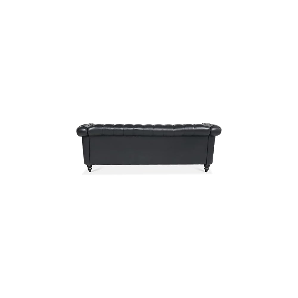 84" Chesterfield Leather Sofa with Channel Tufted Seat Back,Classic 3 Seater Couch w/Roll Arm Nailhead Trim and Upholstered,Mid Century Furniture for Living Room,Bedroom,Office,Black PU