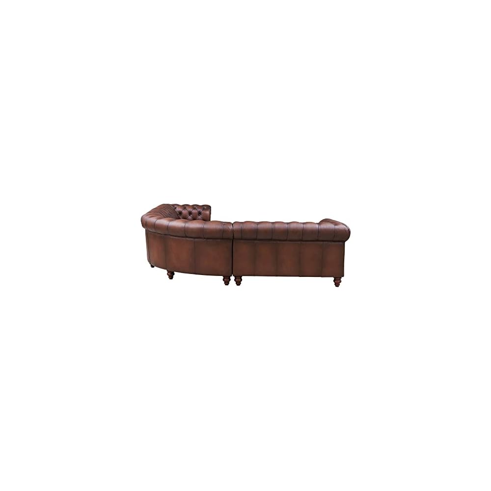 Alton Bay Top Grain Leather L-Piece Sectional, Caramel Brown, Feather Down, Memory Foam and Springs Seating