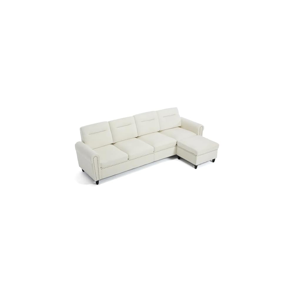 106" L-Shaped Modular Sectional Sofa, 4-Seater, Movable Ottoman, Beige
