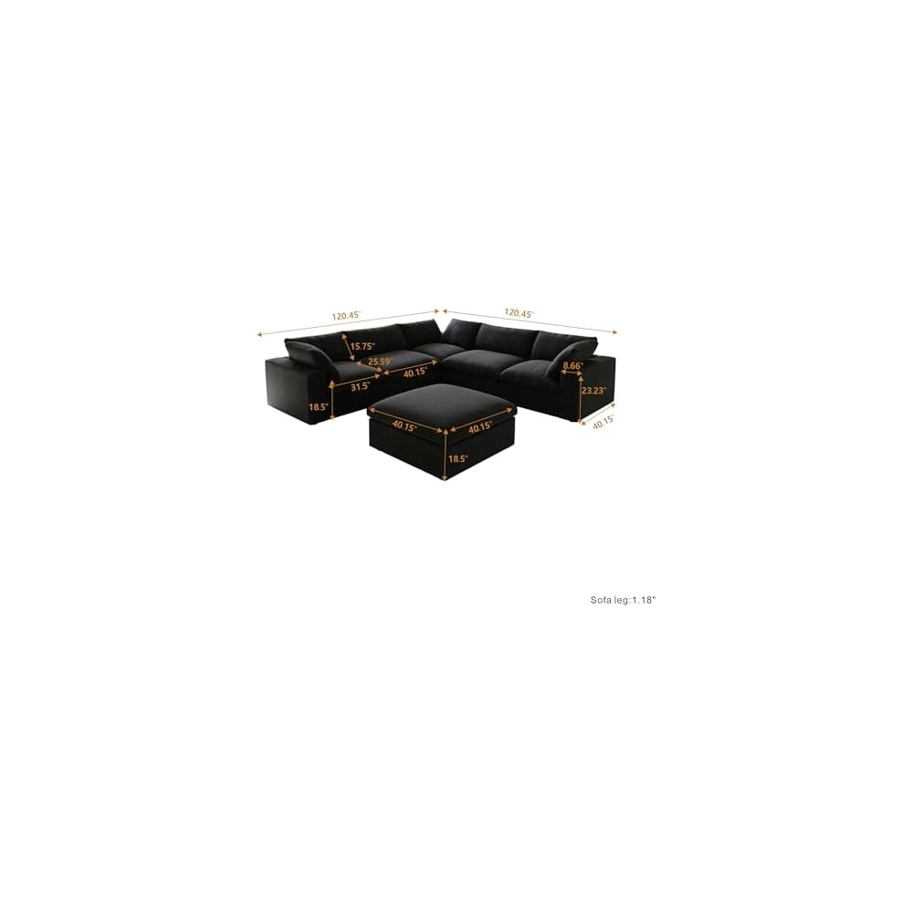 160.6'' Cloud Modular Sectional Sofa,Down Filled Comfort V Shaped Sofa Couch for Living Room,Minimalist Wide Deep Seat Convertible Couches for Office Apartment,4 Seater & 1 Corner+1 Ottoman (Black)
