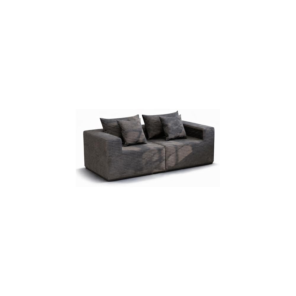 79'' Oversized Cloud Sectional Boneles Loveseat with 2 Throw Pillows, Washable Corduroy, Modern 2 Seater Couches, 39" Deep Seat, 28D Memory Foam for Living Room/Apartment (Gray)