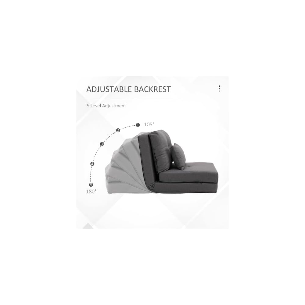 Folding Sofa Bed Convertible Sleeper Chair with Pillow Dark Grey