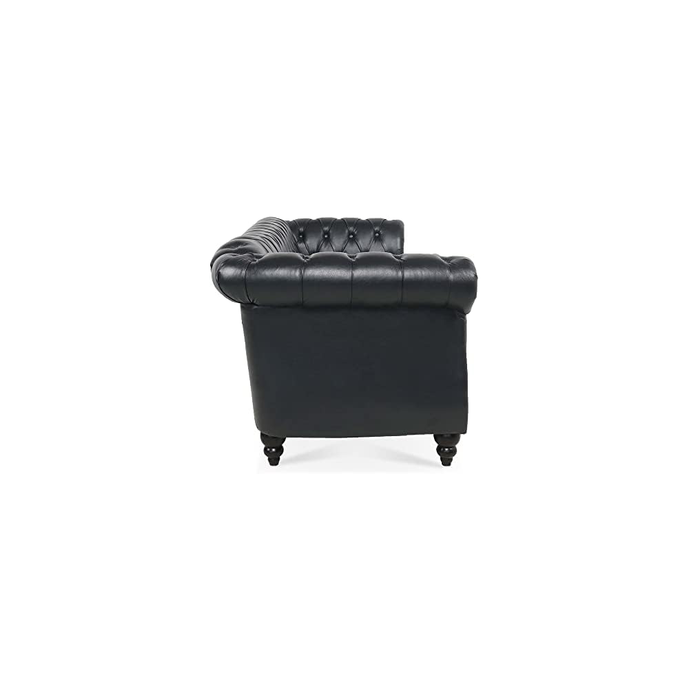 84" Chesterfield Leather Sofa with Channel Tufted Seat Back,Classic 3 Seater Couch w/Roll Arm Nailhead Trim and Upholstered,Mid Century Furniture for Living Room,Bedroom,Office,Black PU