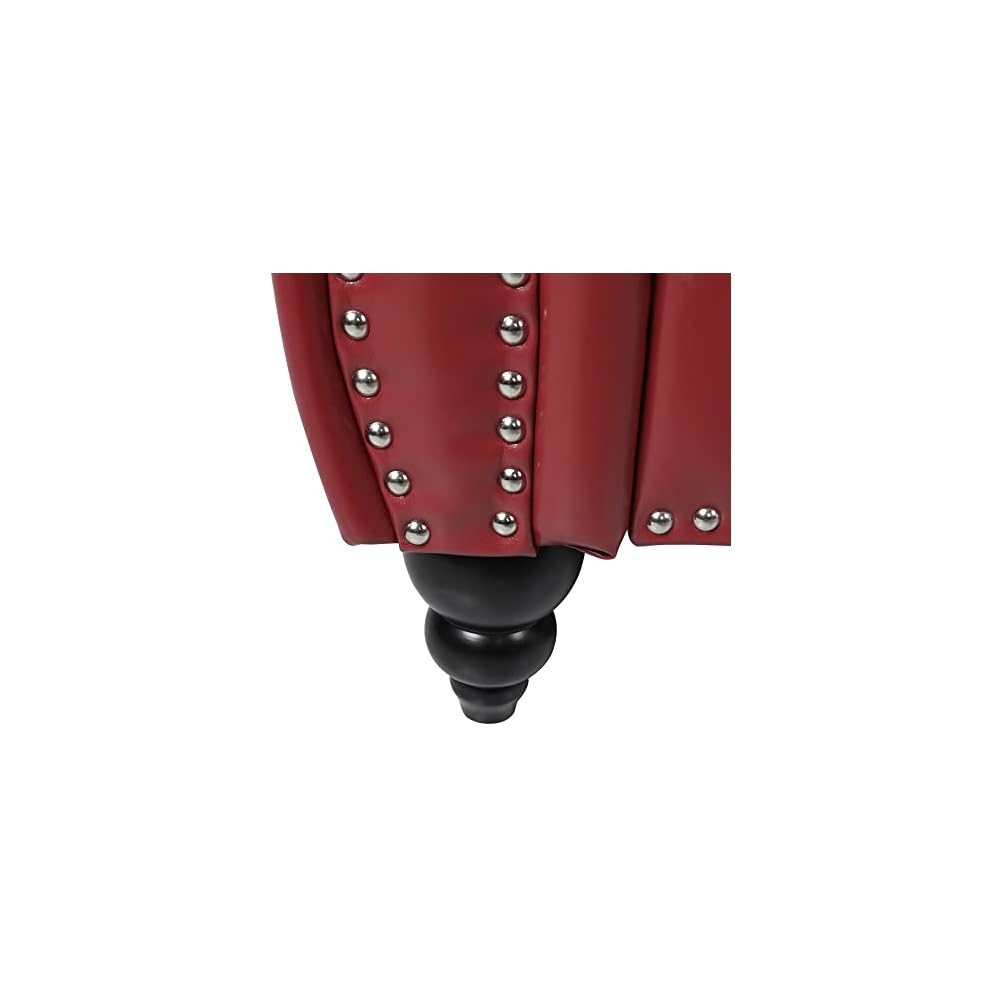 Traditional Chesterfield PU Loveseat Sofa, Modern Vintage Chesterfield Button Tufted Faux Leather Couch with Nailhead Trim Scrolled Arms for Living Room Bedroom Office(Burgundy)