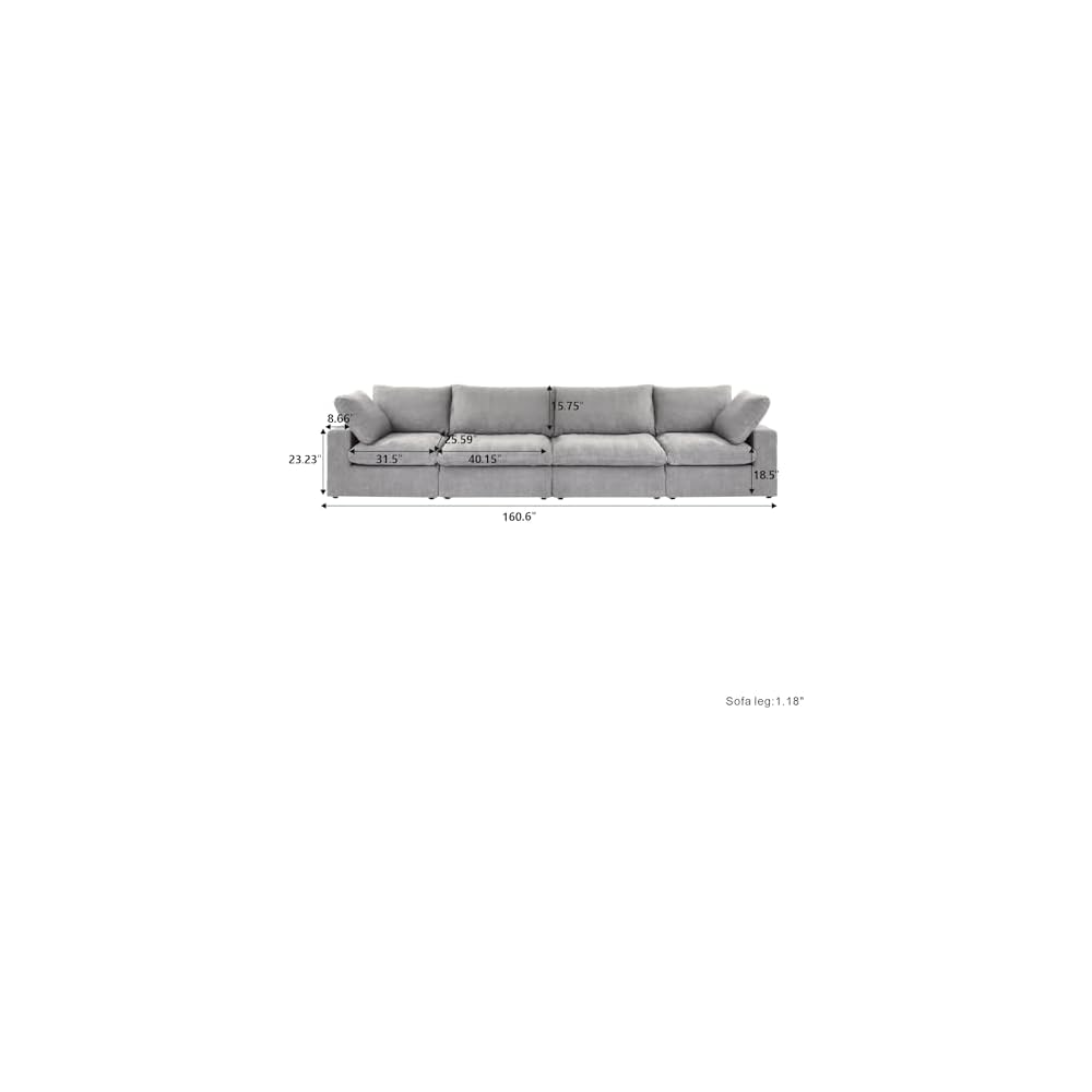 4-Seats Modular Sectional Couches for Living Room, Modern Convertible Sofa, Cloud Couch, Cushion Covers Removable, Soft Comfy Couch for Living Room Bedroom Apartment (Grey)