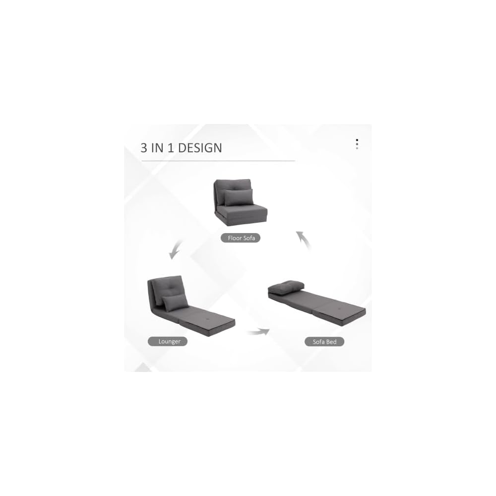Folding Sofa Bed Convertible Sleeper Chair with Pillow Dark Grey