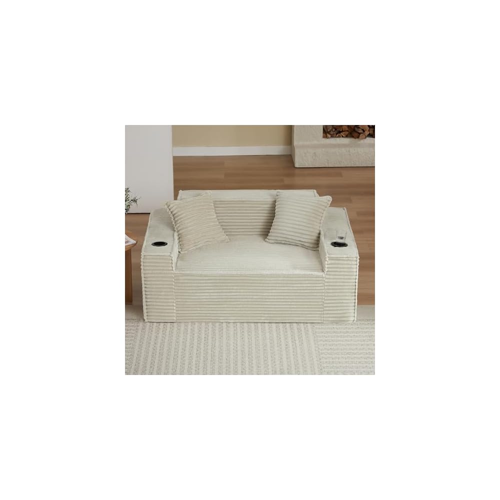 Boneless Sofa Couches with Cup Holder (Camel, Loveseat)
