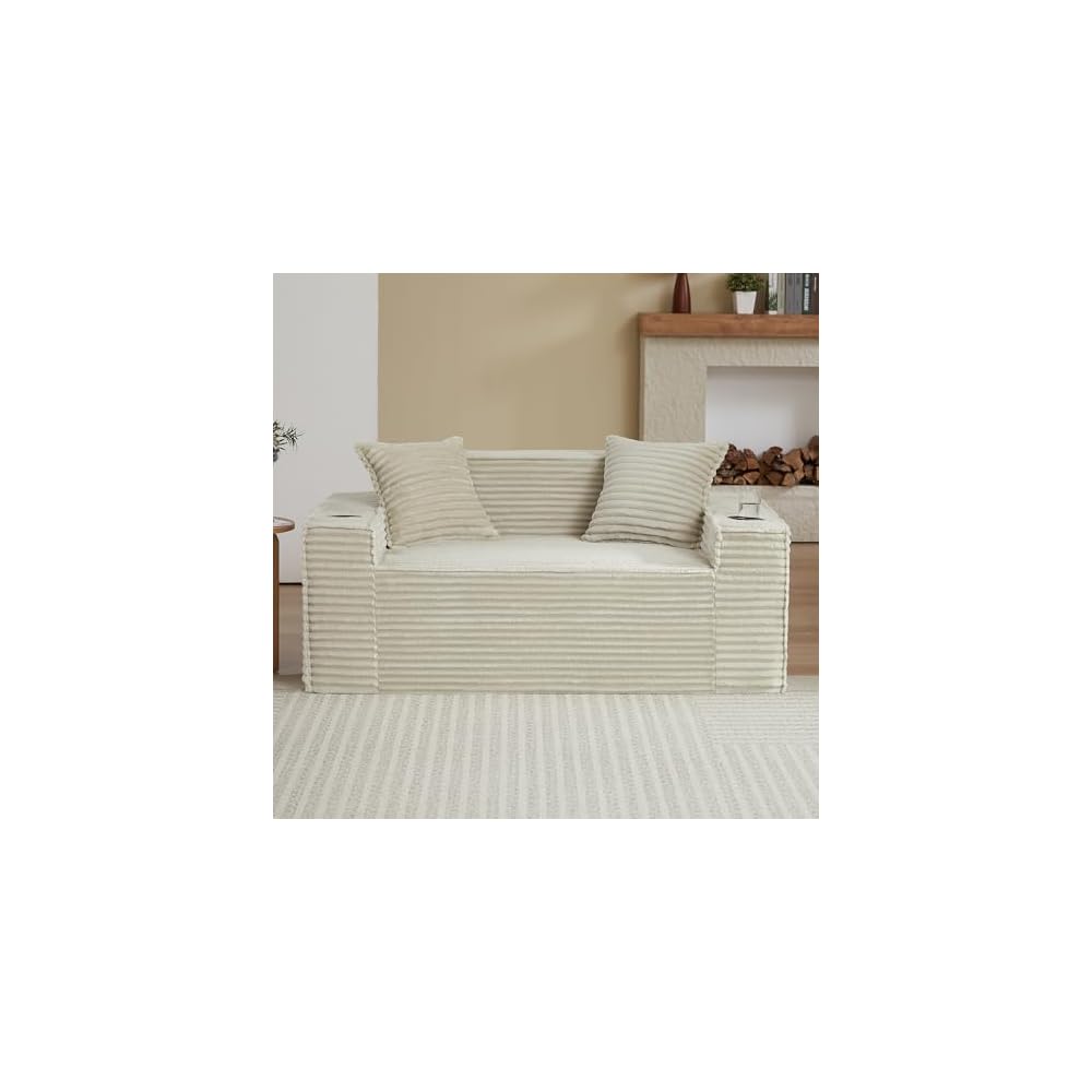 Boneless Sofa Couches with Cup Holder (Camel, Loveseat)