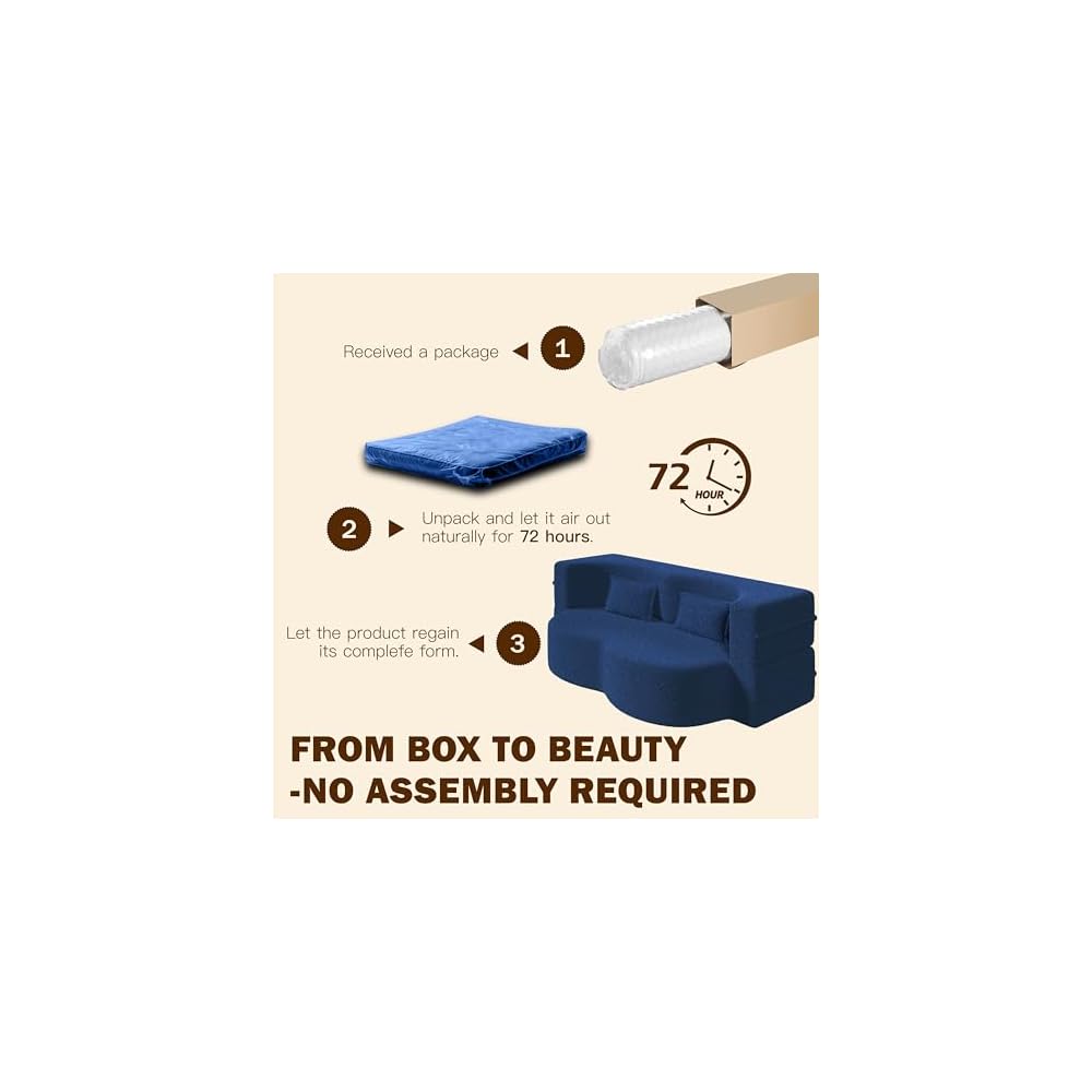 78" Foldable Sleeper Sofa, Convertible Couch with Pillows, Blue