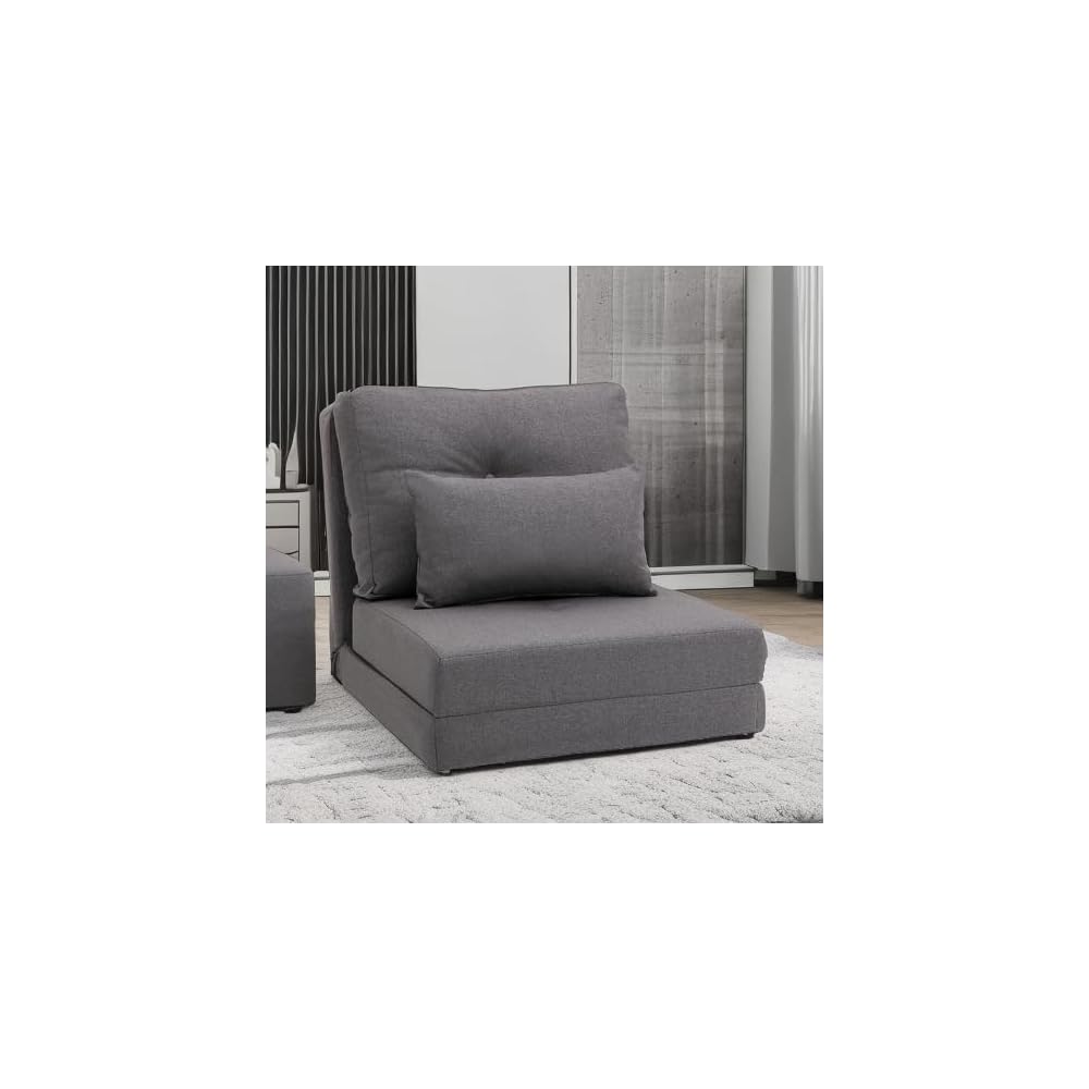 Folding Sofa Bed Convertible Sleeper Chair with Pillow Dark Grey