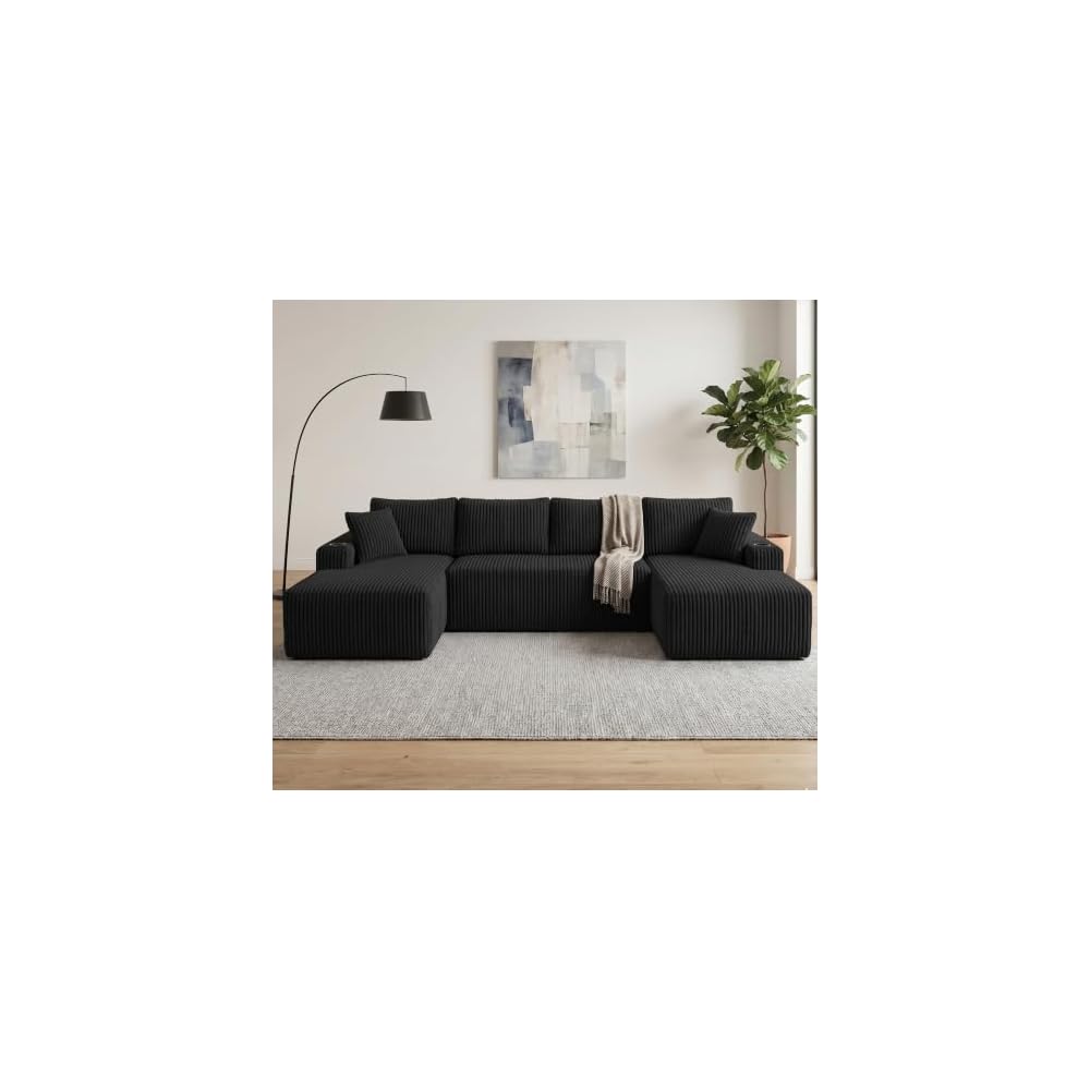 124" Cloud Boneless Couch, U-Shape Modular Sectional Sofa for Living Room