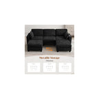 106" Modular Sectional Sofa with Storage, Convertible U Shaped Couch with Movable Ottoman, 5 Seat Modern Chenille Sectional Sofa for Living Room (Black, 106'')