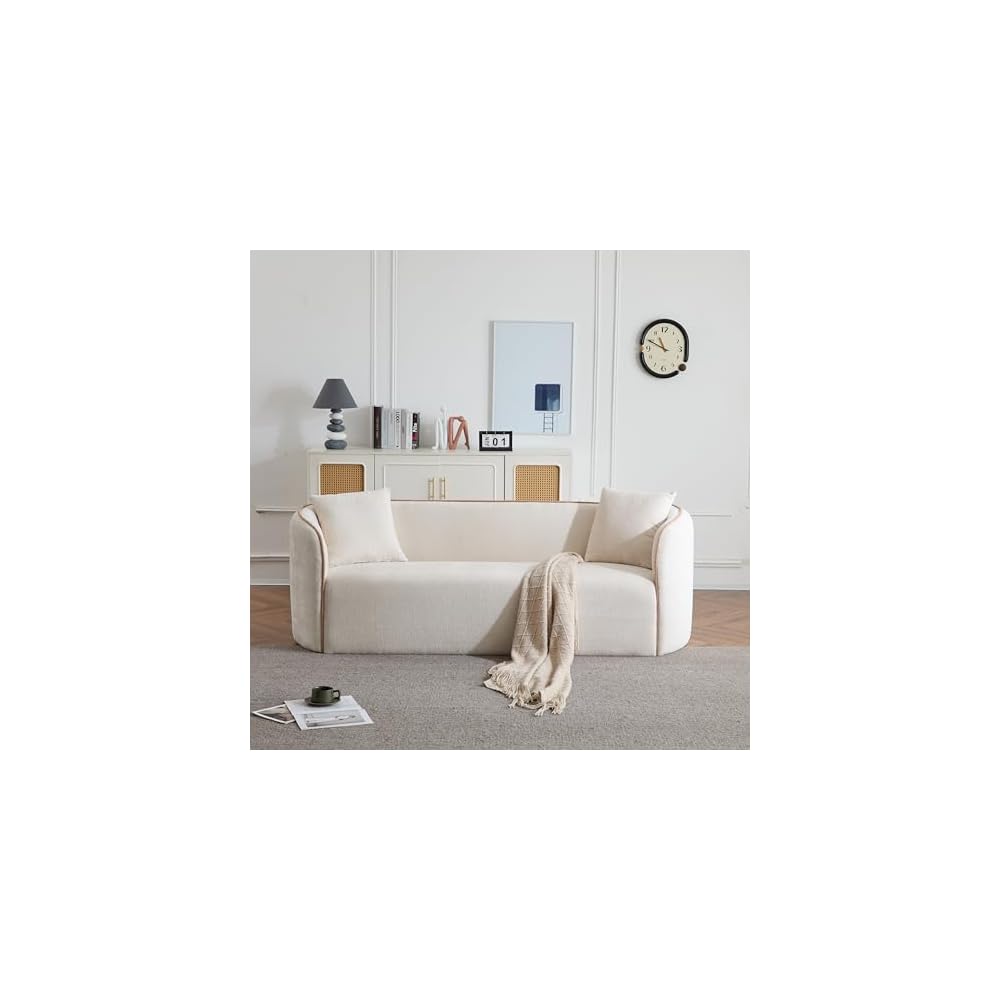 82" Boucle Curved Sofa, 3-Seater Modern Cloud-Like Couch with Wood Frame & Soft Cushions,Plush Comfort for Living Room, Bedroom, Apartment, Office, Plush Comfort, 900lb Capacity, Beige