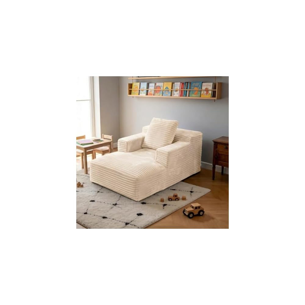 45 Chaise Lounge Chair Indoor Corduroy Upholstered Boneles Sofa Bed (Beige)