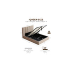 Queen Size Lift-Up Hydraulic Storage Bed, Beige Linen Upholstered Platform Bed with Vertical Channel Headboard, Wooden Slat Support, No Box Spring Needed, Easy Assembly