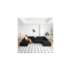 Oversized Modular Sectional Couch, Corduroy Deep Seat Cloud U-Shaped Couch with Cup Holders, USB Port & Storage Box, Upholstered Floor Memory Foam Boneless Sofa for Living Room, Bedroom(125"W, Black)