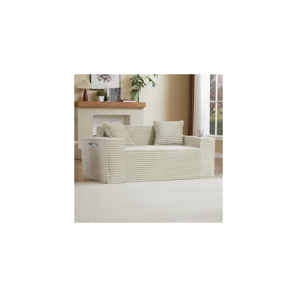 Boneless Sofa Couches with Cup Holder (Camel, Loveseat)