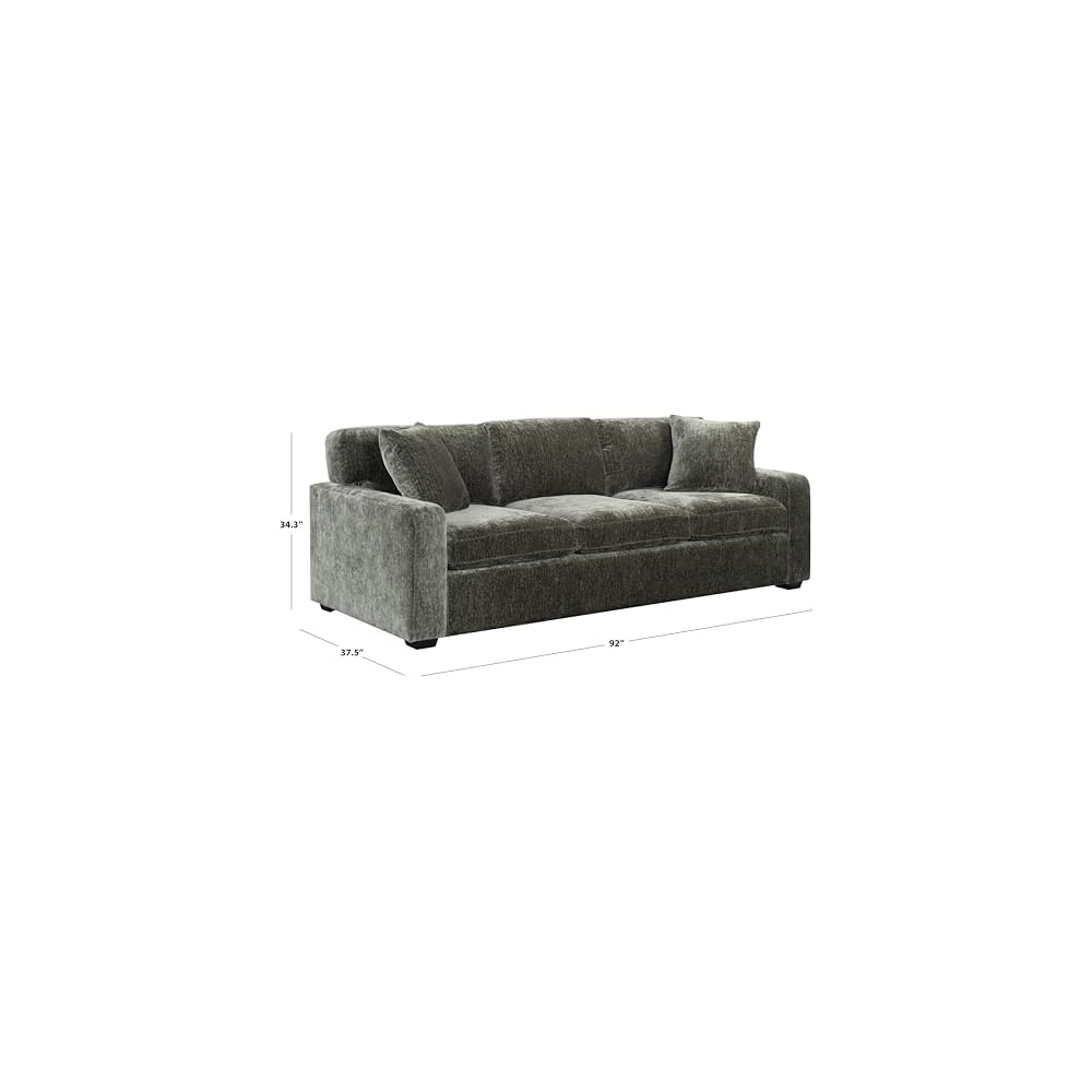 SAFAVIEH Couture - Vasquez 3-Seat Sofa - Dark Green Chenille Upholstery - Ideal for Living Room, Family Room, 92" W x 37.5" D x 34.3" H (SFV6119A)