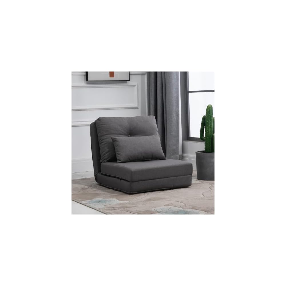 Folding Sofa Bed Convertible Sleeper Chair with Pillow Dark Grey