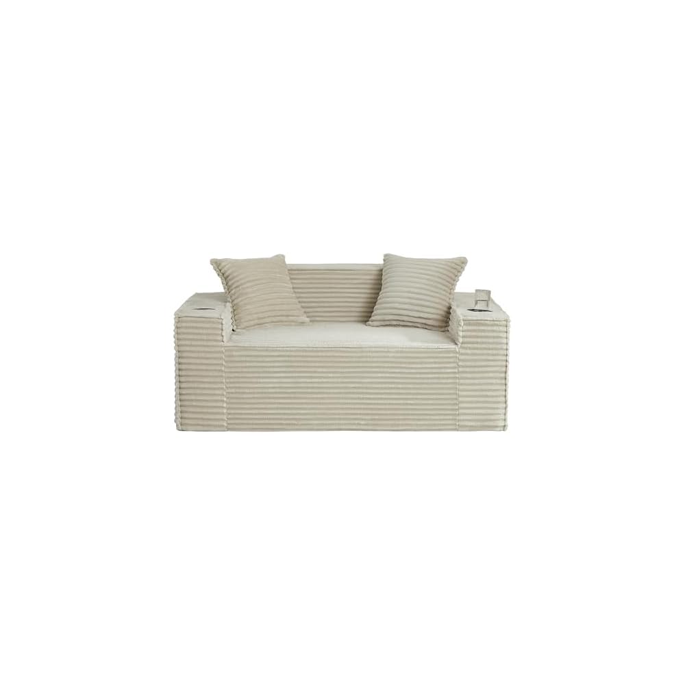 Boneless Sofa Couches with Cup Holder (Camel, Loveseat)