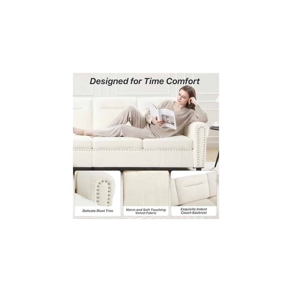 106" L-Shaped Modular Sectional Sofa, 4-Seater, Movable Ottoman, Beige