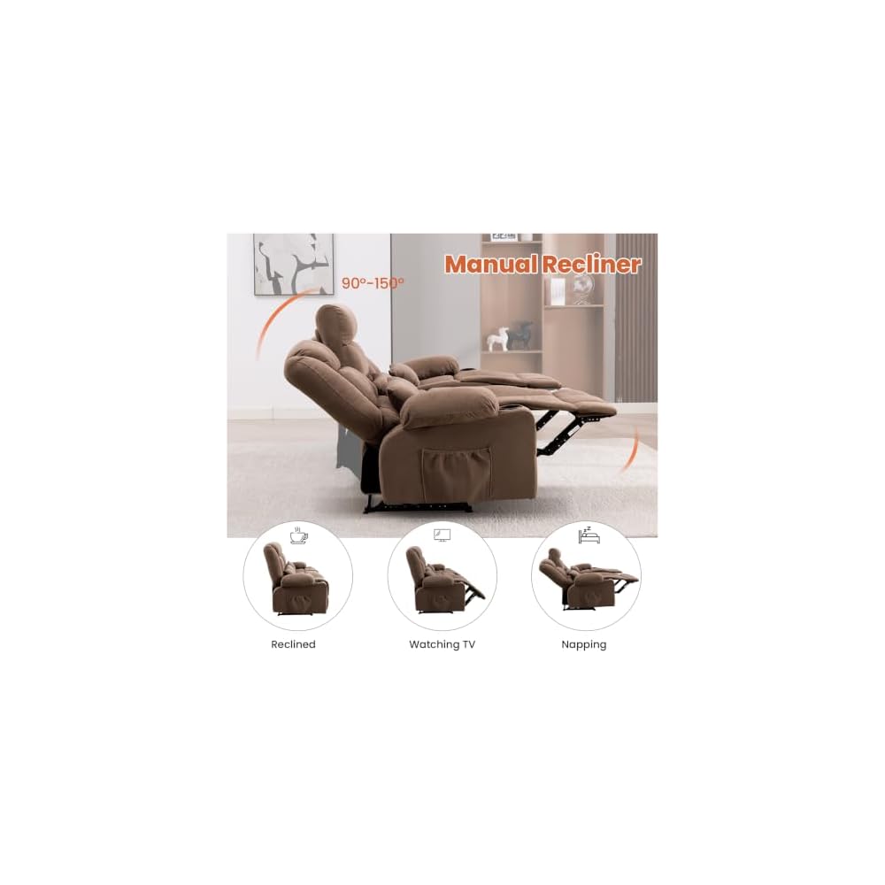 Reclining Sofa with Cup Holders for Living Room 3 Seat Manual Sofa Recliner with Side Pocket