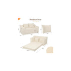 58" Boneless Loveseat Sofa Bed, Corduroy Pull Out, Beige