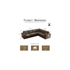 112" Boneless Cloud Sectional Couch, 6-Seat Modular L-Shaped Sofa, Brown