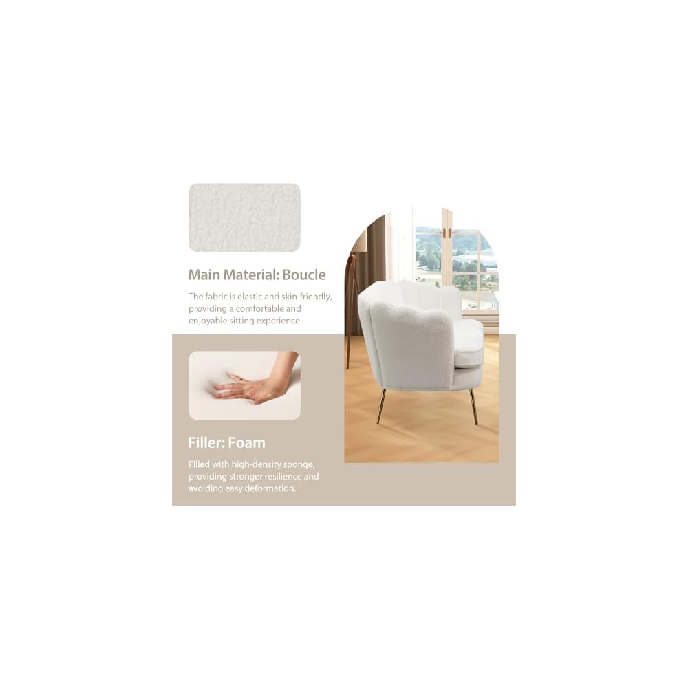 59" W Comfy Small Loveseat for Small Spaces, Upholstered 2-Seat Settee Loveseat with Metal Legs, Boucle, Ivory