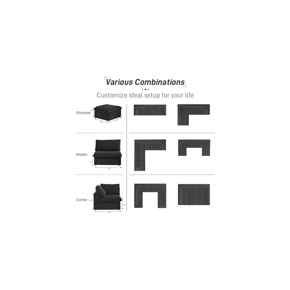 160.6'' Cloud Modular Sectional Sofa,Down Filled Comfort V Shaped Sofa Couch for Living Room,Minimalist Wide Deep Seat Convertible Couches for Office Apartment,4 Seater & 1 Corner+1 Ottoman (Black)