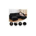 106" Modular Sectional Sofa with Storage, Convertible U Shaped Couch with Movable Ottoman, 5 Seat Modern Chenille Sectional Sofa for Living Room (Black, 106'')