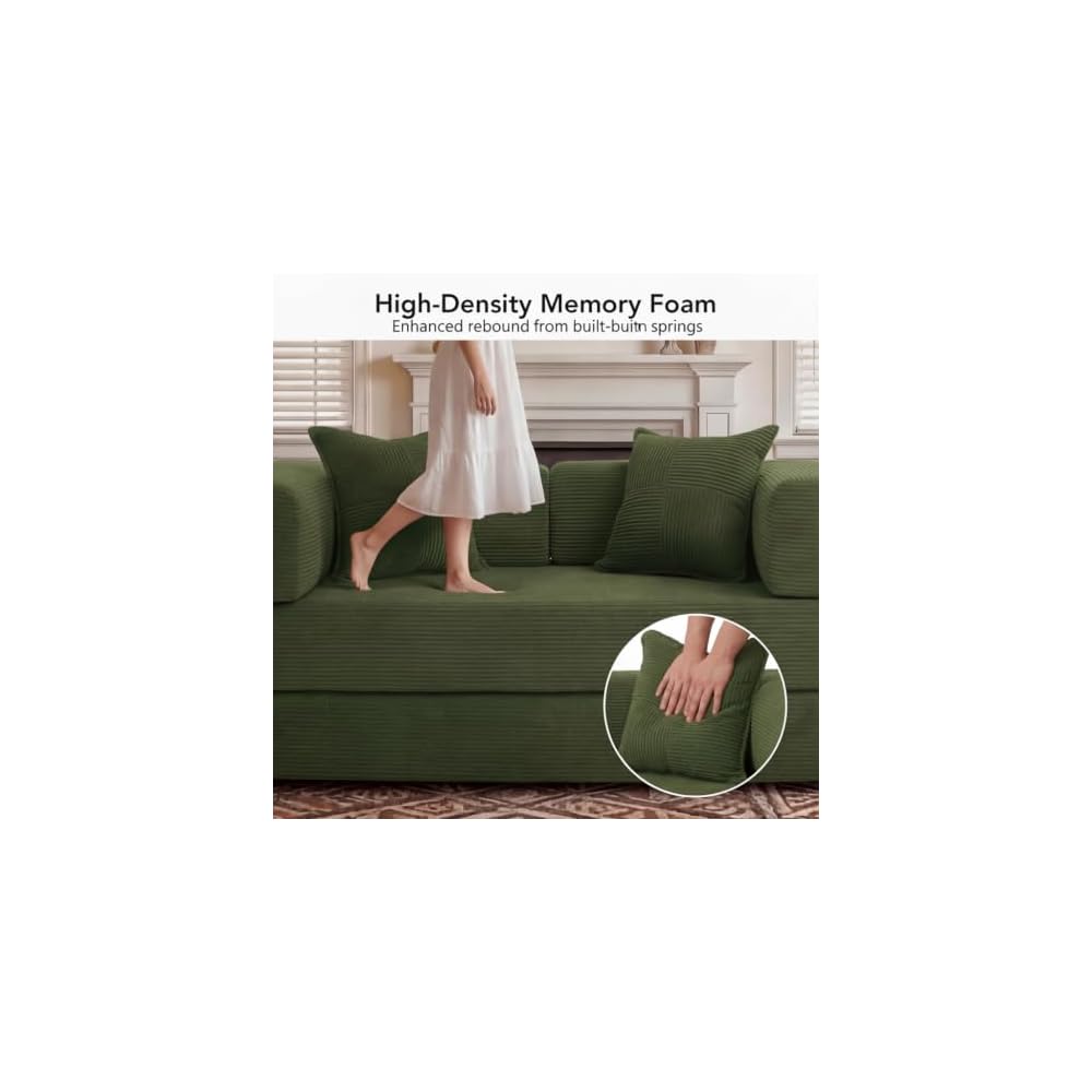 5-in-1 Convertible Sofa Bed,65" Folding Boneless Couch with Fixed-Shape Frame, Corduroy Floor Sofa Loveseat Sleeper for Living Room, Bedroom, Small Apartment, Green