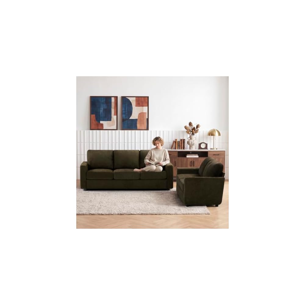 2 Pieces Chenille Sofa Sets w/Comfortable Back Cushions, Brown