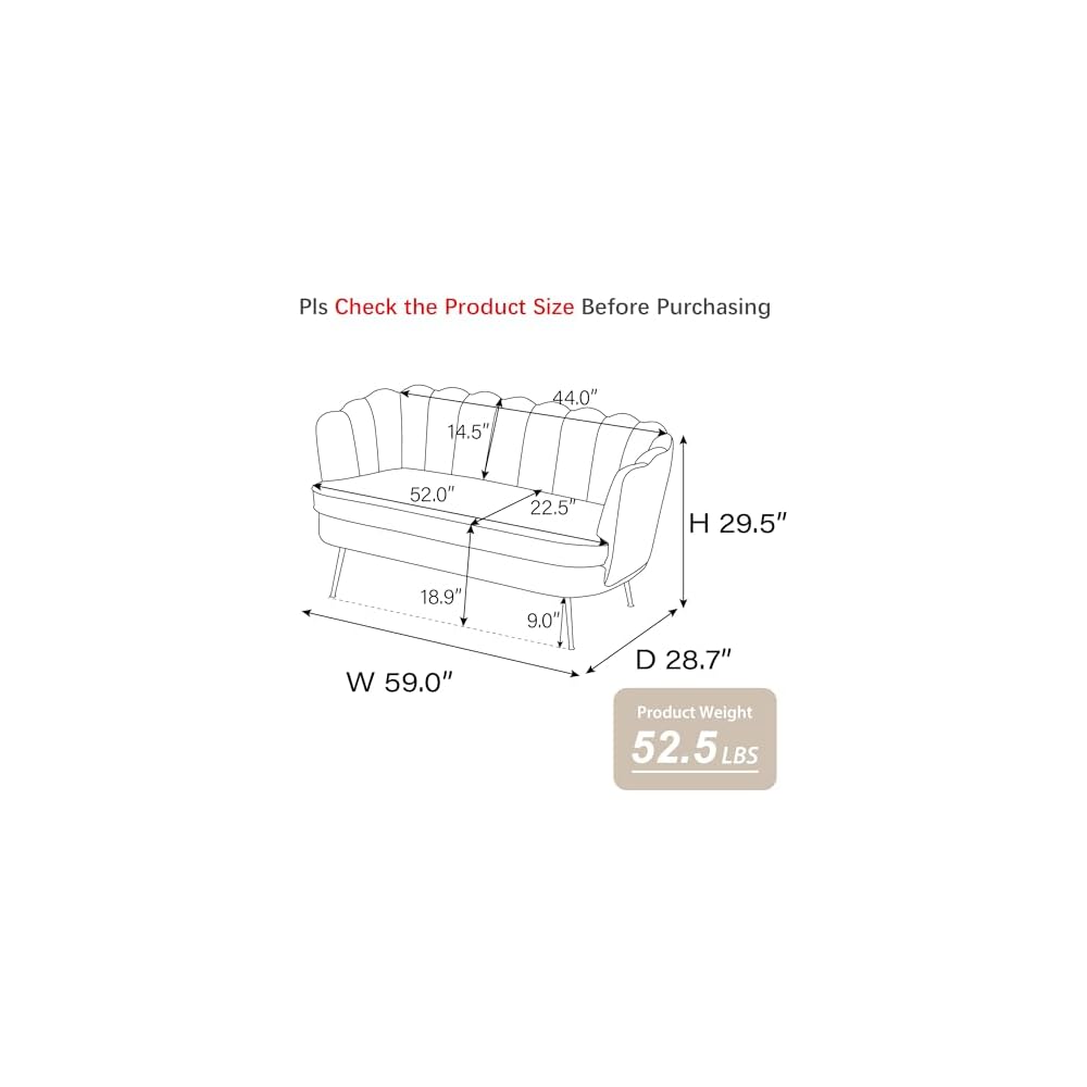 59" W Comfy Small Loveseat for Small Spaces, Upholstered 2-Seat Settee Loveseat with Metal Legs, Boucle, Ivory