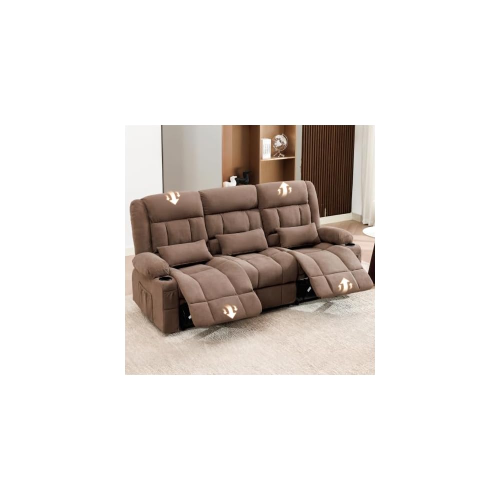 Reclining Sofa with Cup Holders for Living Room 3 Seat Manual Sofa Recliner with Side Pocket