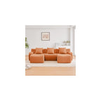 Boneless Cloud Couch Modular Sectional Sofa, U Shaped Couch 3 Seater Comfy Teddy Sofa, Deep Seat Sectional Couches for Living Room, Oversized Floor Couches with Ottoman, No Assembly, Orange