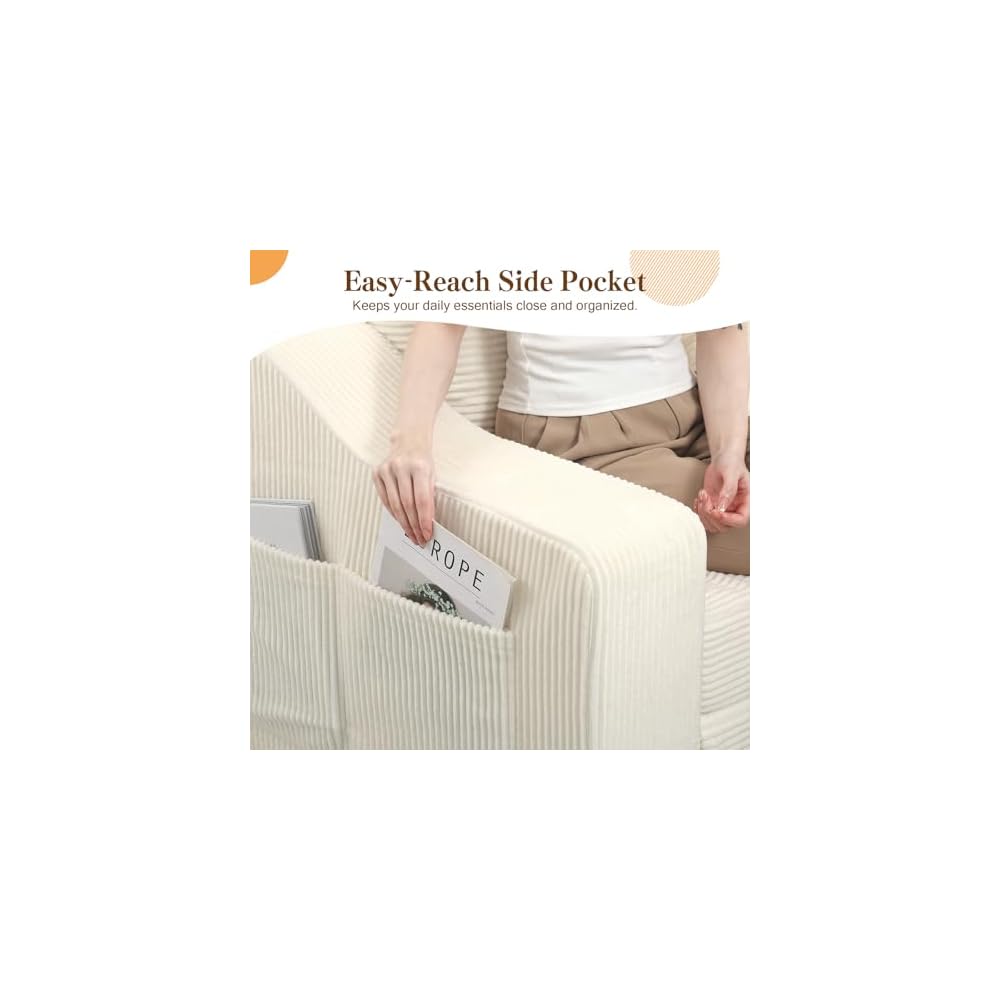 58" Boneless Loveseat Sofa Bed, Corduroy Pull Out, Beige