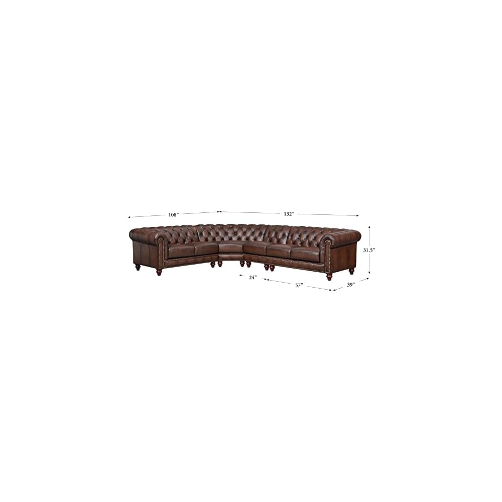 Alton Bay Top Grain Leather L-Piece Sectional, Caramel Brown, Feather Down, Memory Foam and Springs Seating
