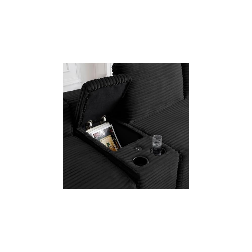 Oversized Modular Sectional Couch, Corduroy Deep Seat Cloud U-Shaped Couch with Cup Holders, USB Port & Storage Box, Upholstered Floor Memory Foam Boneless Sofa for Living Room, Bedroom(125"W, Black)