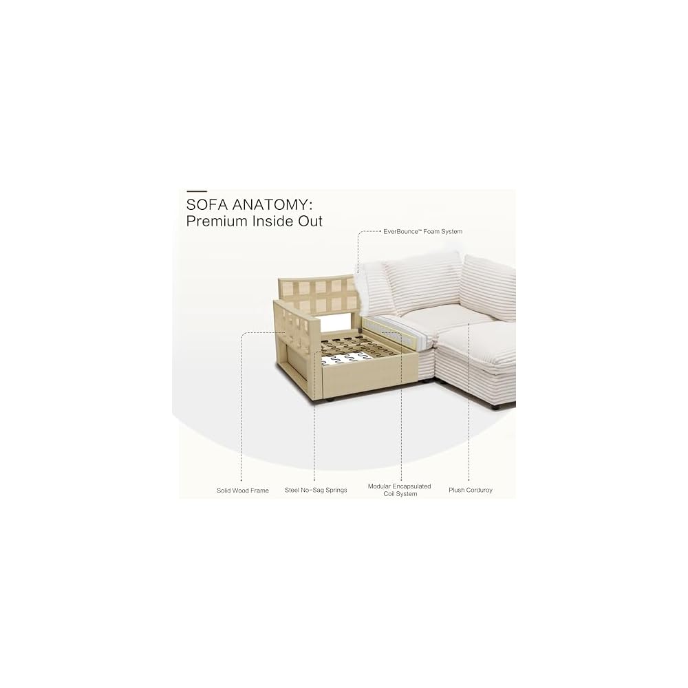 125'' Modular Sectional Sofa,FSC Certified 6 Seater Sectional Sofa,Corduroy Modern Couch with Removable Covers,Modern Couch with Ottoman,U Shaped Couch with Storage,Gray Couches for Living Room