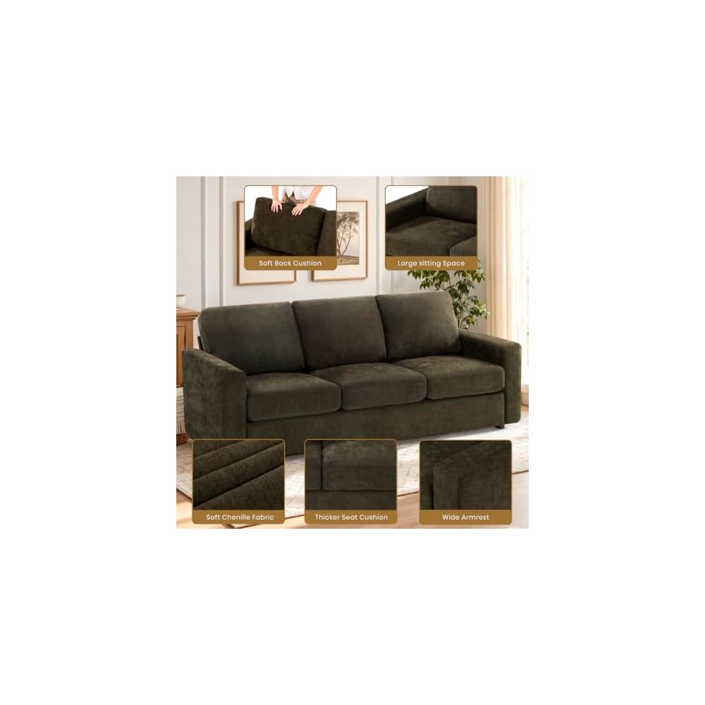 2 Pieces Chenille Sofa Sets w/Comfortable Back Cushions, Brown