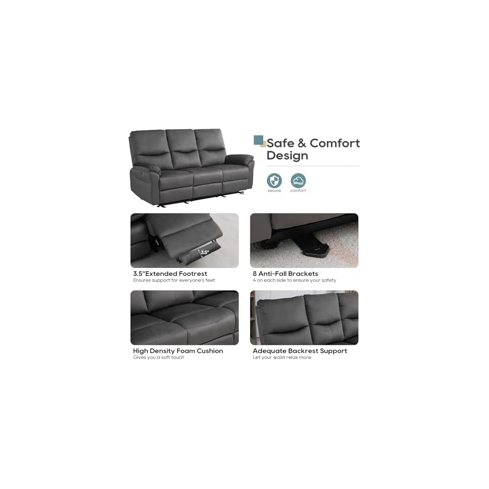 Reclining Sofa, Power Reclining Sofa with Drop-Down Table & Cup Holders, Modern 3 Seat Power Reclining Couch, Wall Hugger Sofa Recliner for Living Room Furniture Sets(Dark Gray)