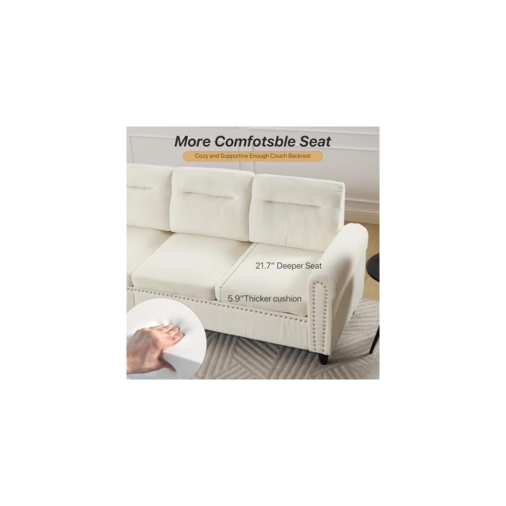 106" L-Shaped Modular Sectional Sofa, 4-Seater, Movable Ottoman, Beige