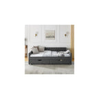 Queen Size Upholstery Daybed with 2 Drawers and Headboard, Mid-Century Style Tufted Sofa Bed with Button on Back, Easy Assembly, No Box Spring Required, for Living Room and Bedroom, Dark Grey