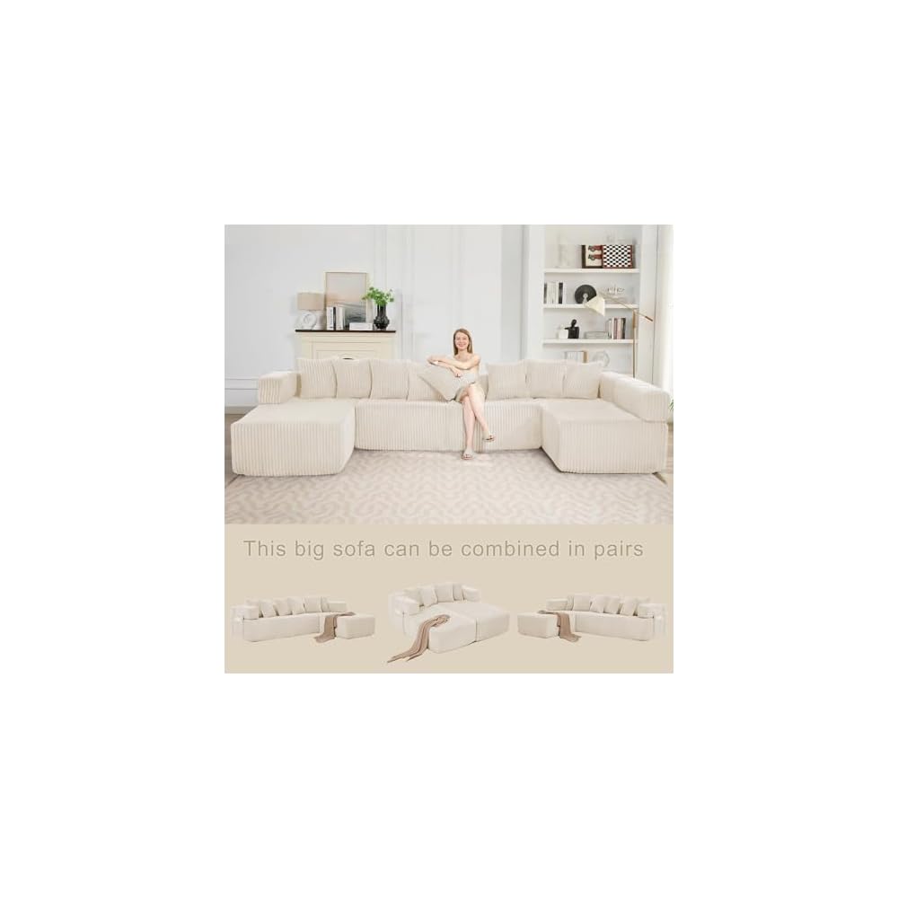 146'' Modular Oversize Sectional Couch, Modern U-shaped Sofa Chaise Lounge