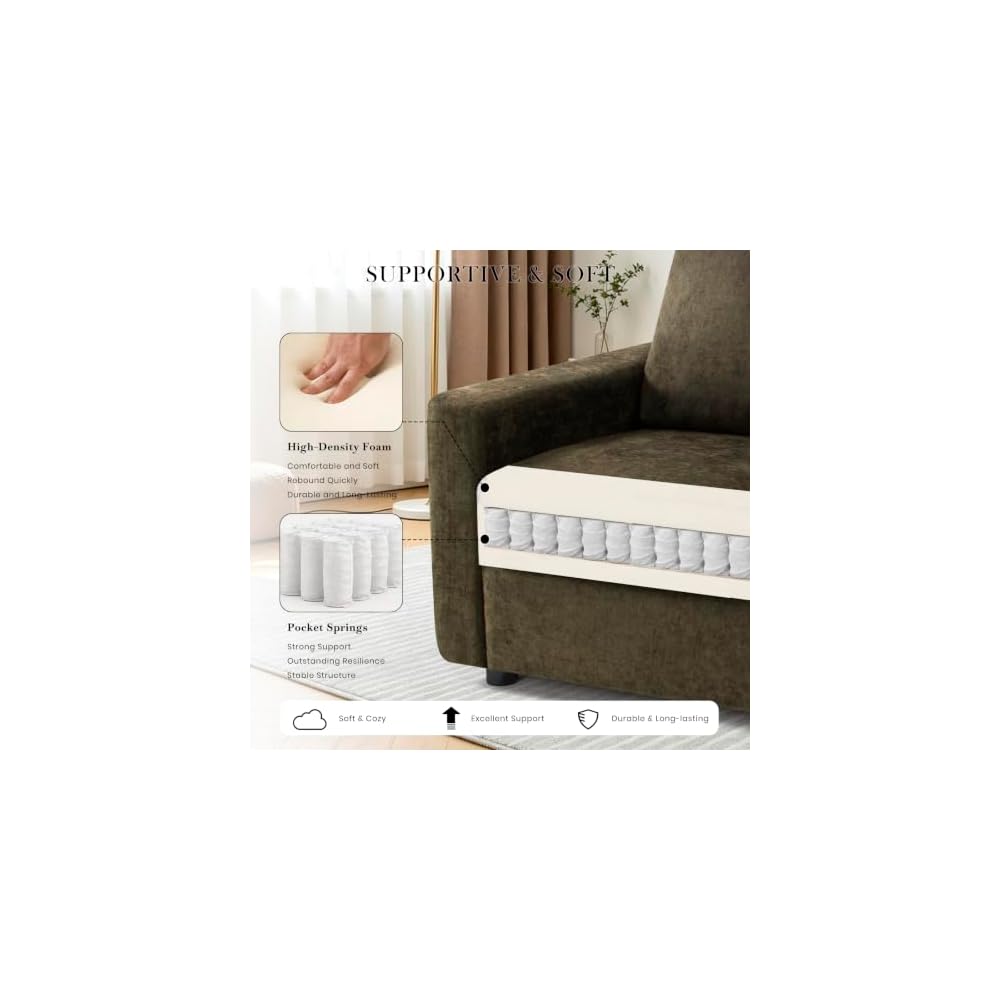 2 Pieces Chenille Sofa Sets w/Comfortable Back Cushions, Brown