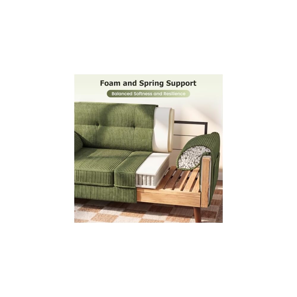 65" Loveseat Sofa, Corduroy Loveseat Couch for Living Room with Storage Pockets, 25" Deep Seat Love Seat with Padded Arms, Modern Small Couches for Bedroom, Small Spaces, Home Office