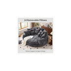 Boneless Round Couch with Deep Seat and 14 Removable Pillows, Oversized Circle Chaise Lounge Chair for 2 Person, Comfy Chenille Loveseat Cloud Couches for Living Room, Dark Grey