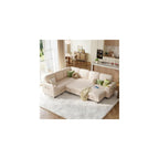 Sectional Sleeper Sofa with Pull Out Couch Bed - Convertible Plush Corduroy Cloud Couch with Storage Chaise & USB Charging, Comfy Modular Couches for Living Room, Beige